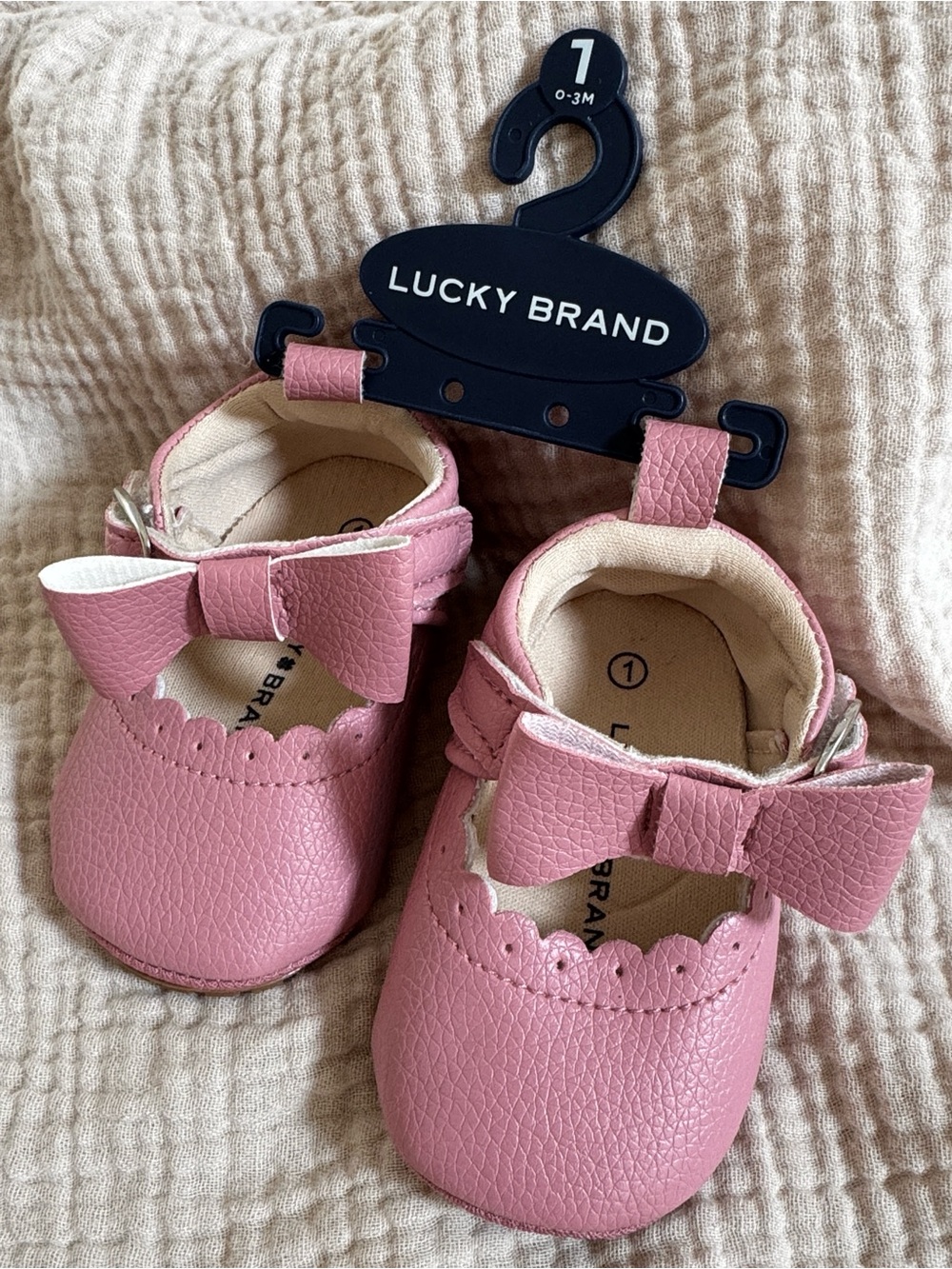 Lucky Brand Mabel Pink Bow Mary Jane Crib Shoes Baby Girl 0-3m Size 1 Soft Sole